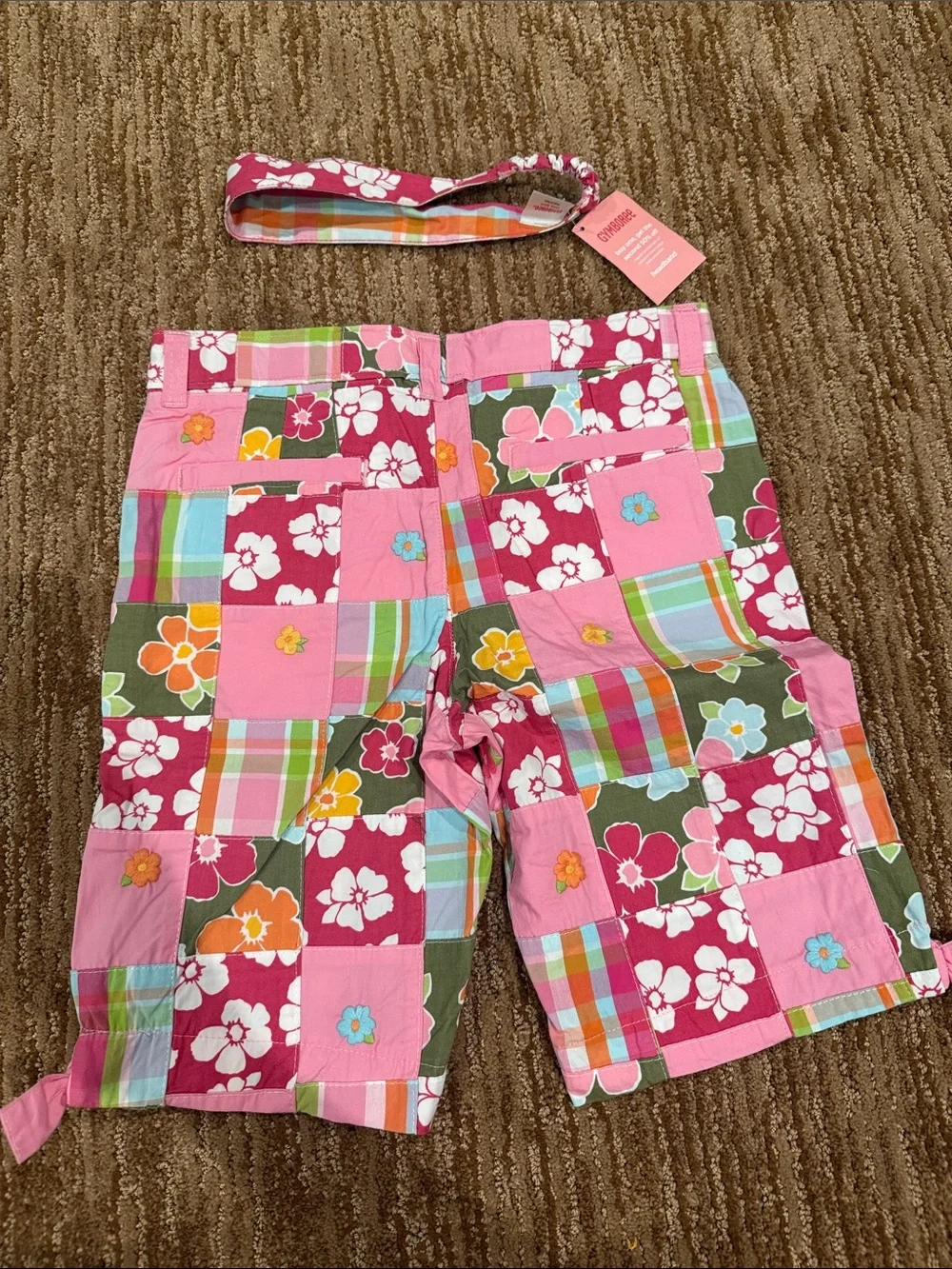 Gymboree Pink Patchwork Floral Shorts with Matching Headband